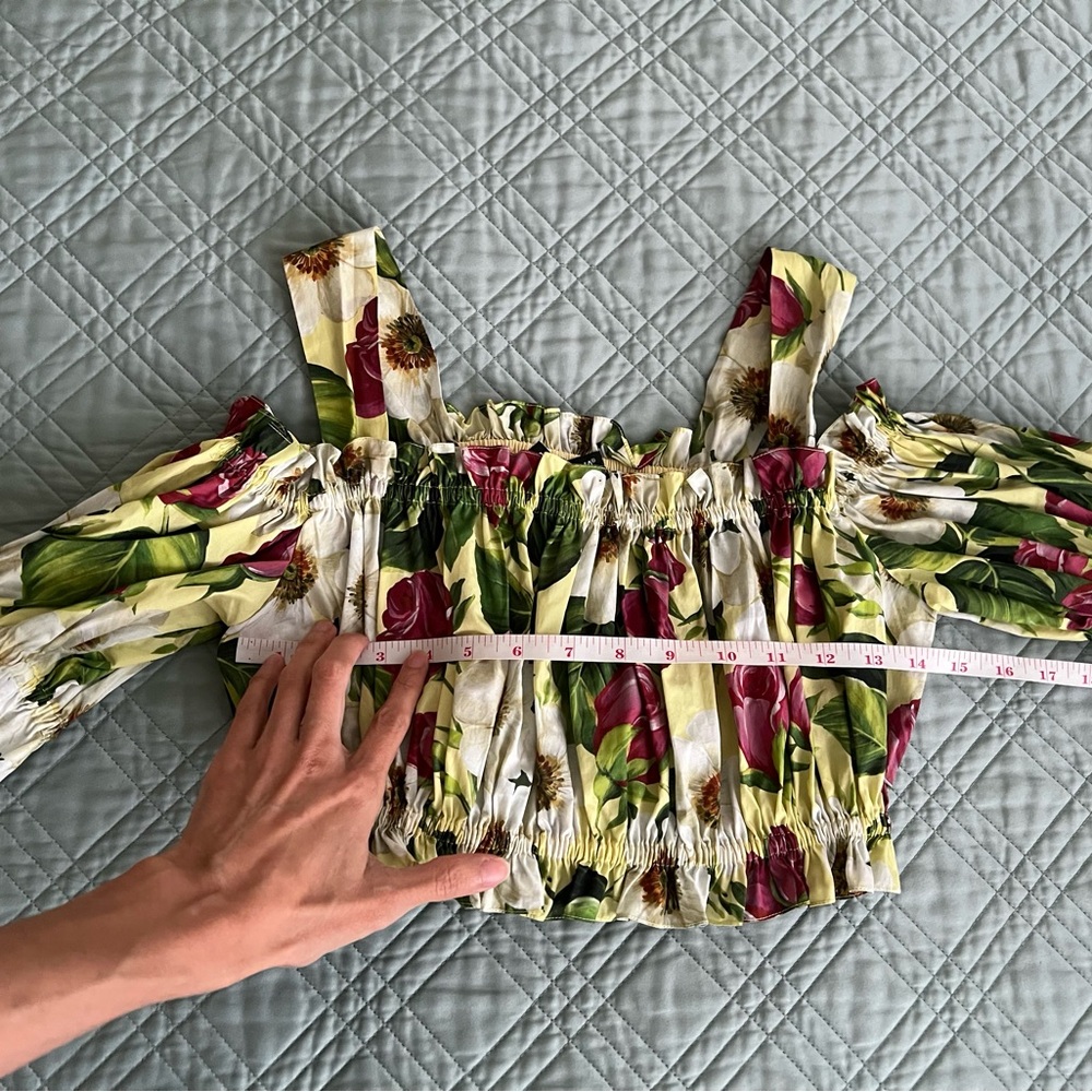 Dolce & Gabbana Multicolor Floral Print Cotton Off Shoulder Crop Top Small 40 - Picture 5 of 6
